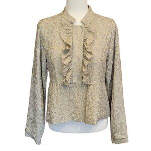 Pete & Greta by Johnny Was VTG 100% Silk Embroidered Peplum Lined Gold Jacket